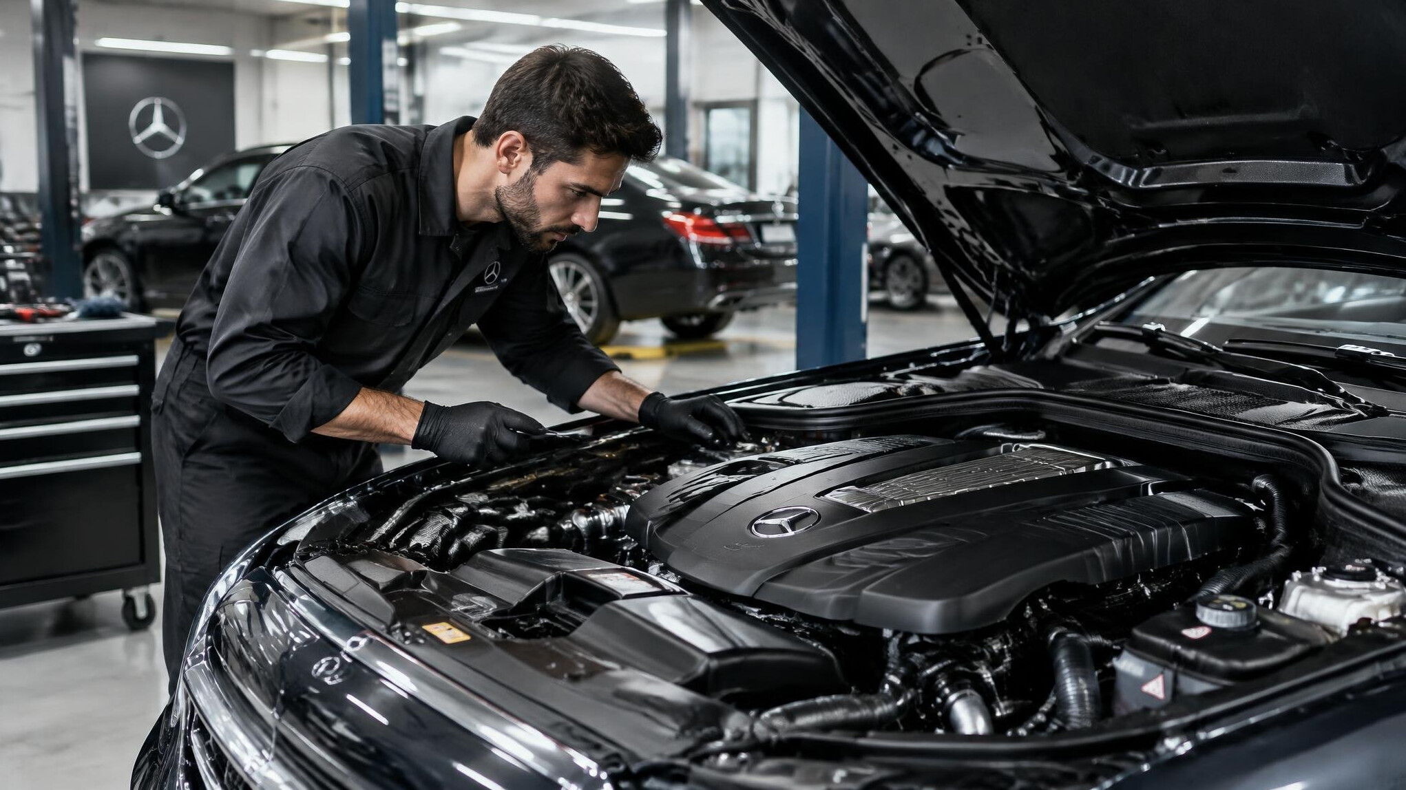 luxury car engine bay
