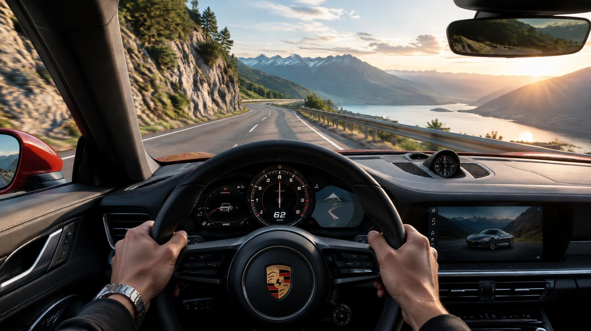 luxury car on mountain road