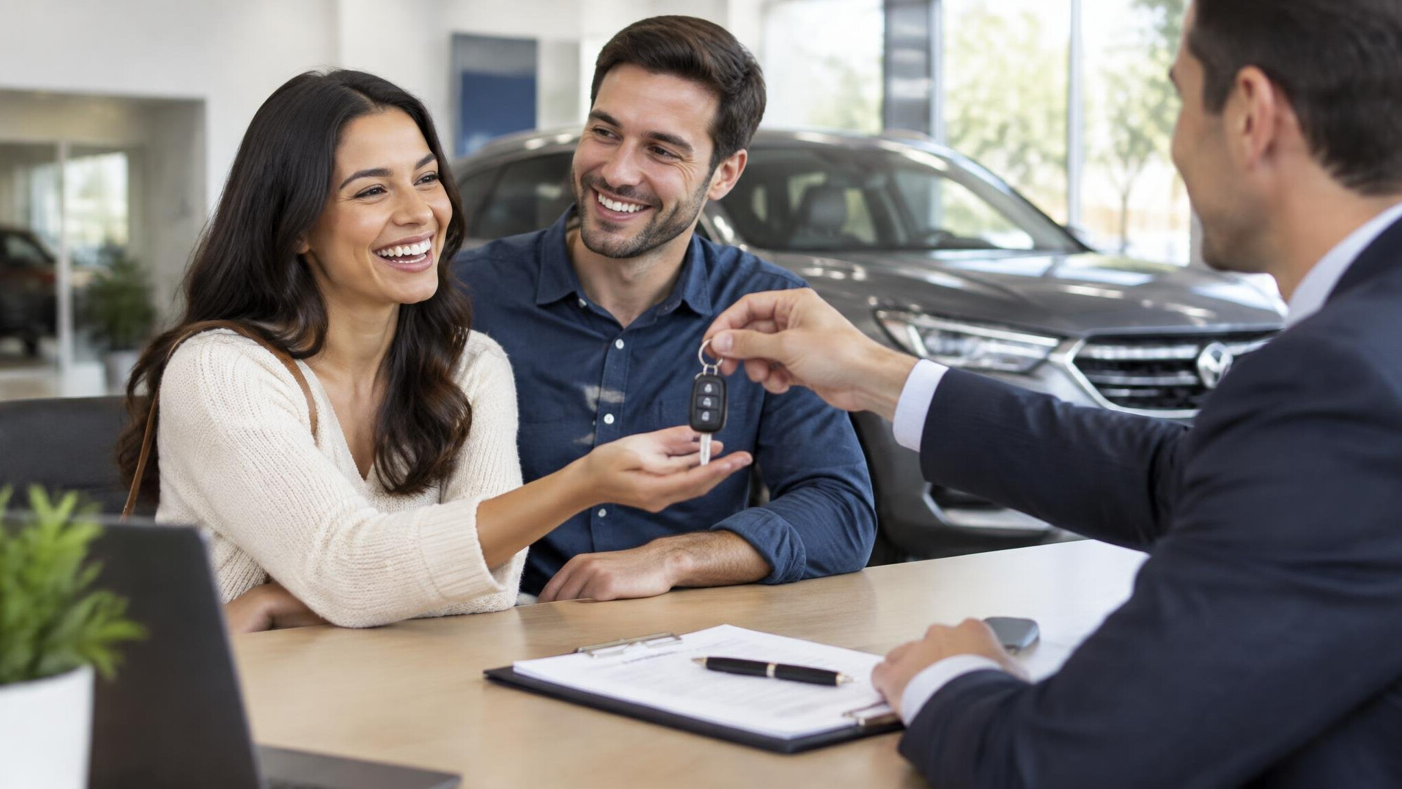 happy car buyer with keys